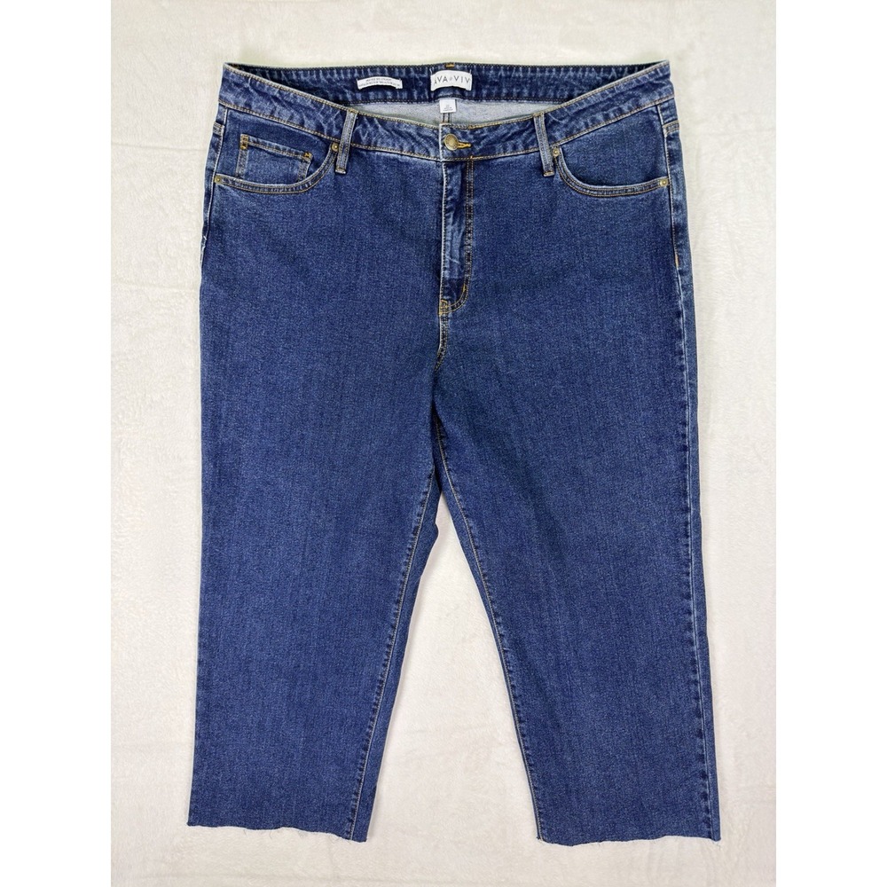 Ava & Viv Jeans Womens 22 Plus Blue Dark Wash High Rise 90s Straight Stretch